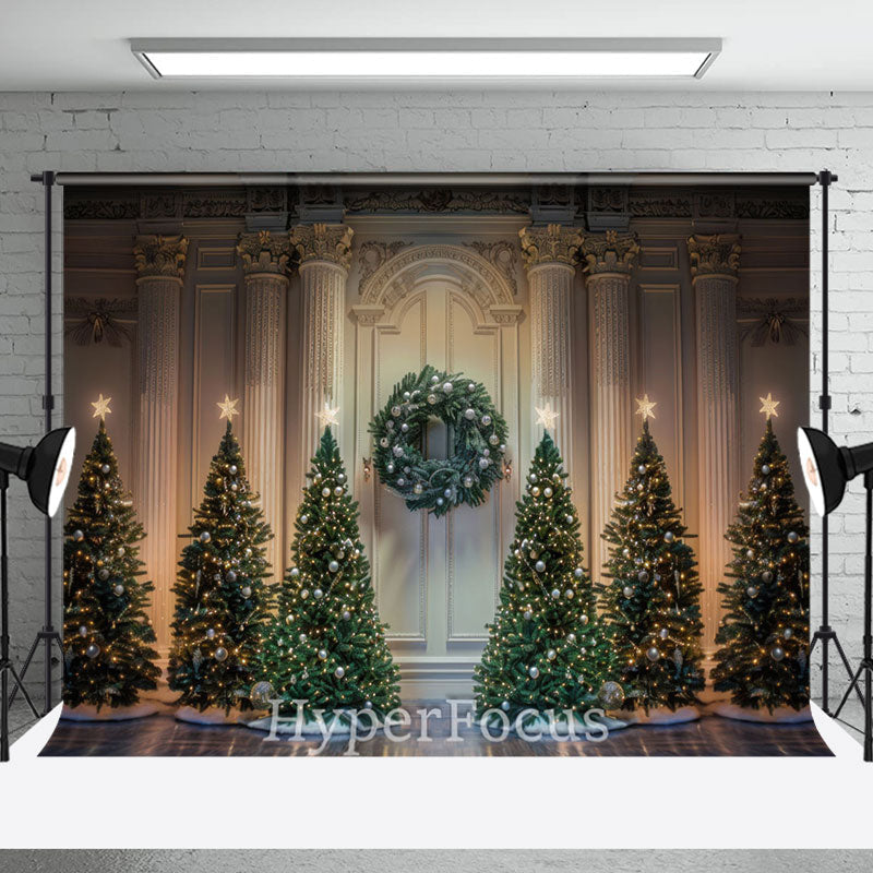 Aperturee - Aperturee Retro White Palace Wall Xmas Tree Christmas Backdrop