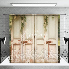 Aperturee - Aperturee Retro White Wooden Door Greenery Room Set Backdrop