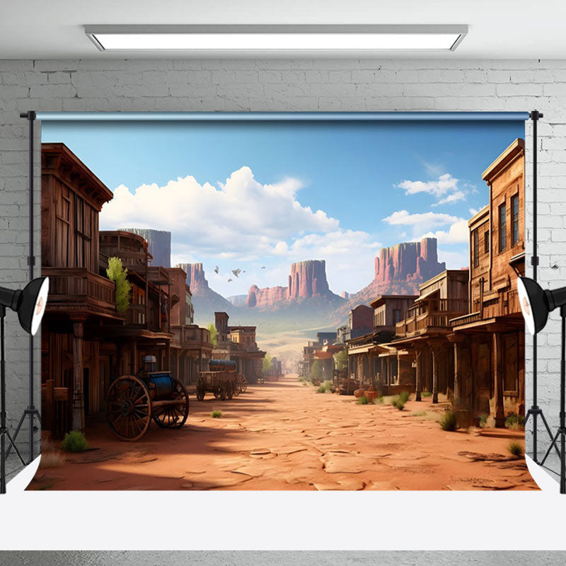 Aperturee - Aperturee Retro Wild West Town Sand Natural Scenery Backdrop