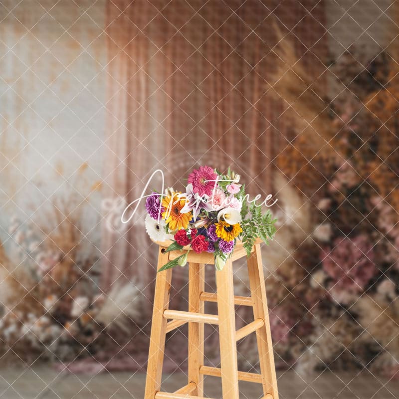 Aperturee - Aperturee Retro Window Boho Reed Floral Wedding Photo Backdrop