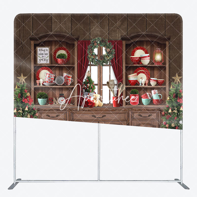 Aperturee - Aperturee Retro Wood Cupboard Christmas Tension Fabric Backdrop