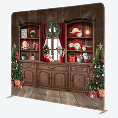 Aperturee - Aperturee Retro Wood Cupboard Christmas Tension Fabric Backdrop