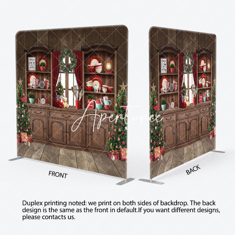 Aperturee - Aperturee Retro Wood Cupboard Christmas Tension Fabric Backdrop