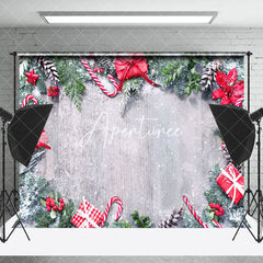 Aperturee - Aperturee Retro Wood Grain Wall Pine Leaves Christmas Backdrop