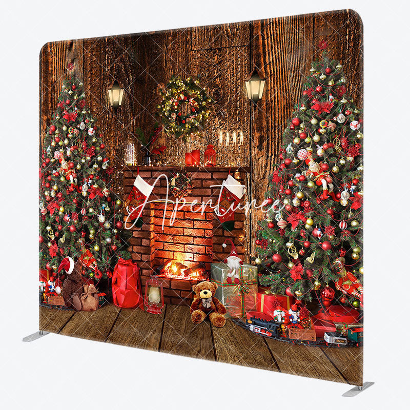 Aperturee - Aperturee Retro Wood House Fireplace Tension Fabric Backdrop