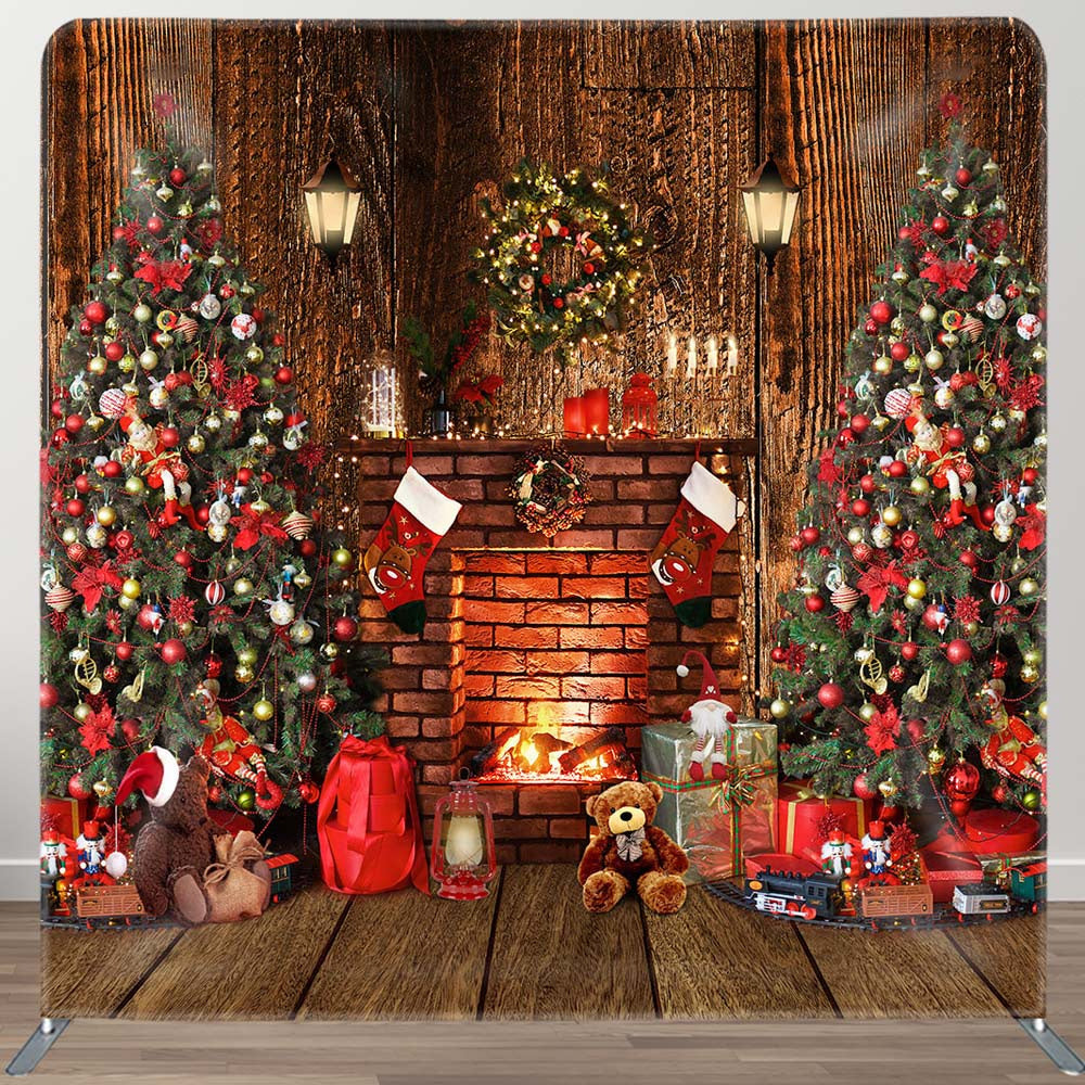 Aperturee - Aperturee Retro Wood House Fireplace Tension Fabric Backdrop