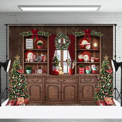 Aperturee - Aperturee Retro Wood Kitchen Trees Cupboard Christmas Backdrop