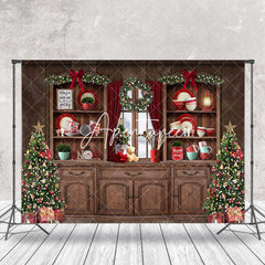 Aperturee - Aperturee Retro Wood Kitchen Trees Cupboard Christmas Backdrop