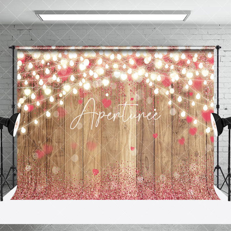 Aperturee - Aperturee Retro Wood Lighted Pink Hearts Combo Set Backdrop