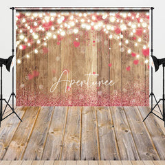 Aperturee - Aperturee Retro Wood Lighted Pink Hearts Combo Set Backdrop