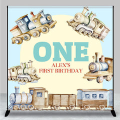 Aperturee - Aperturee Retro Wood Train Custom Name One Birthday Backdrop