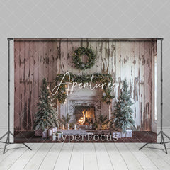 Aperturee - Aperturee Retro Wood Wall Warm Fireplace Christmas Backdrop