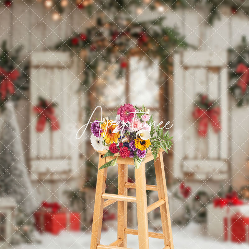 Aperturee - Aperturee Retro Wood Window Wall Festive Christmas Backdrop