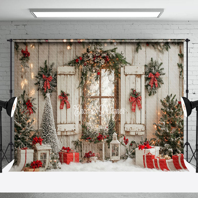 Aperturee - Aperturee Retro Wood Window Wall Festive Christmas Backdrop