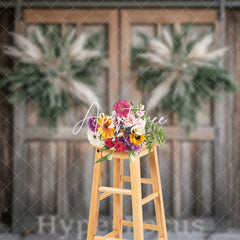 Aperturee - Aperturee Retro Wooden Door Boho Leaves Christmas Backdrop