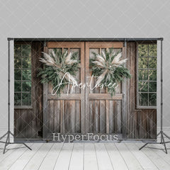 Aperturee - Aperturee Retro Wooden Door Boho Leaves Christmas Backdrop