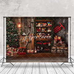 Aperturee - Aperturee Retro Wooden Santa Workshop Christmas Night Backdrop