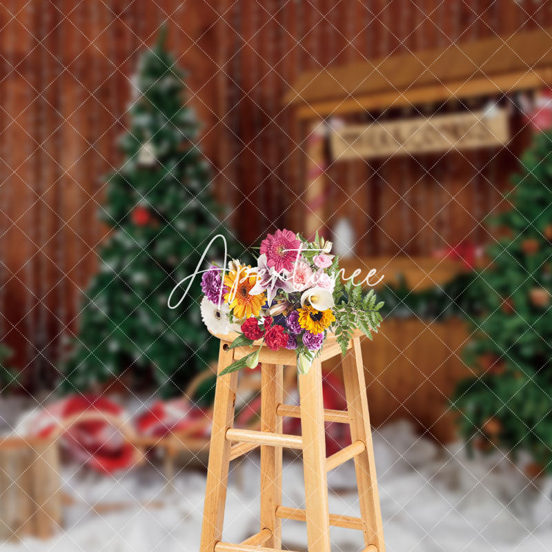 Aperturee - Aperturee Retro Wooden Stall Christmas Photography Backdrop