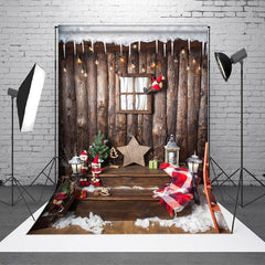 Aperturee - Aperturee Retro Wooden Staris Snowy Christmas Vibe Backdrop