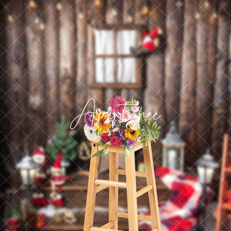 Aperturee - Aperturee Retro Wooden Staris Snowy Christmas Vibe Backdrop