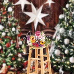 Aperturee - Aperturee Retro Wooden Xmas Tree Bears Christmas Backdrop