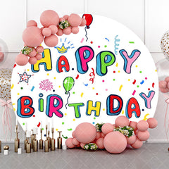 Aperturee - Aperturee Ribbon Balloon Happy Birthday Round Backdrop For Kids