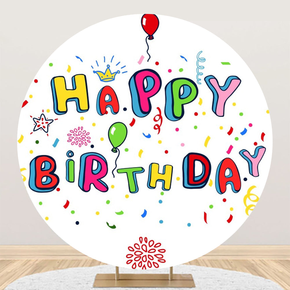 Aperturee - Aperturee Ribbon Balloon Happy Birthday Round Backdrop For Kids