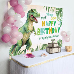 Aperturee - Aperturee Roar Chomp Dinosuar Green Leaves Birthday Backdrop