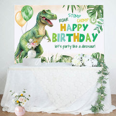 Aperturee - Aperturee Roar Chomp Dinosuar Green Leaves Birthday Backdrop