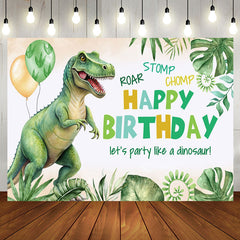 Aperturee - Aperturee Roar Chomp Dinosuar Green Leaves Birthday Backdrop