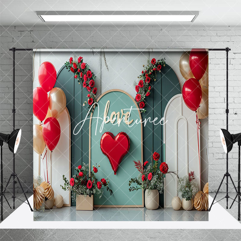 Aperturee - Aperturee Romantic Arch Balloon Valentines Day Room Set Backdrop