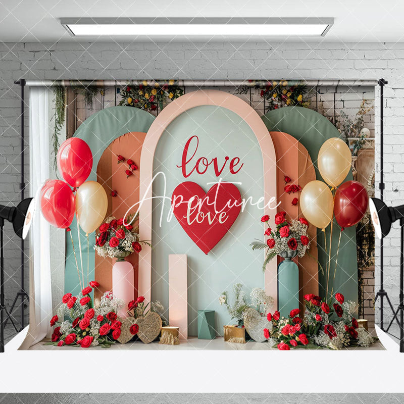 Aperturee - Aperturee Romantic Arch Balloon Valentines Day Room Set Backdrop