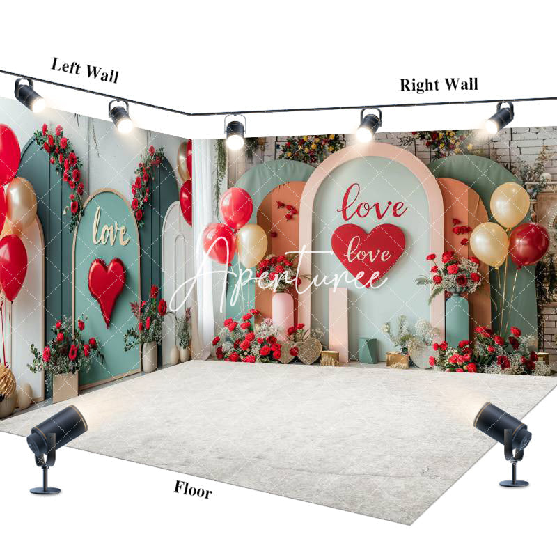 Aperturee - Aperturee Romantic Arch Balloon Valentines Day Room Set Backdrop