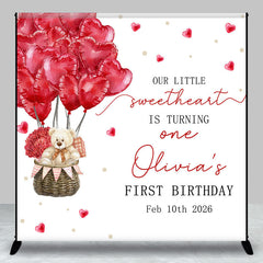 Aperturee - Aperturee Romantic Balloons Bear Custom 1st Birthday Backdrop