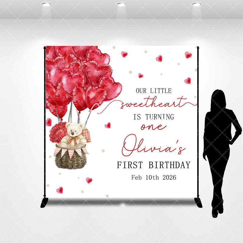 Aperturee - Aperturee Romantic Balloons Bear Custom 1st Birthday Backdrop