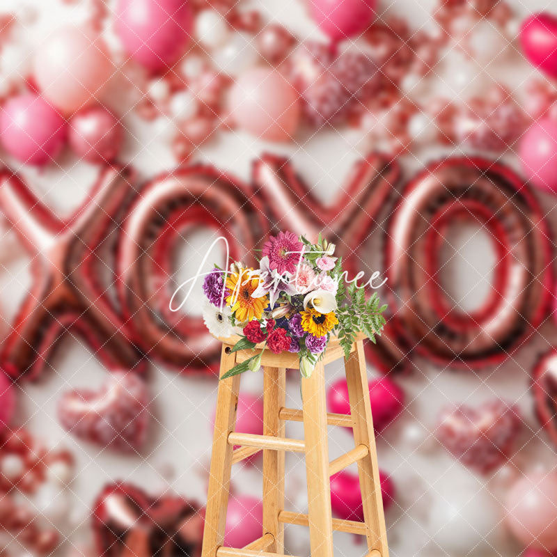 Aperturee - Aperturee Romantic Balloons Hearts Xoxo Valentines Day Backdrop