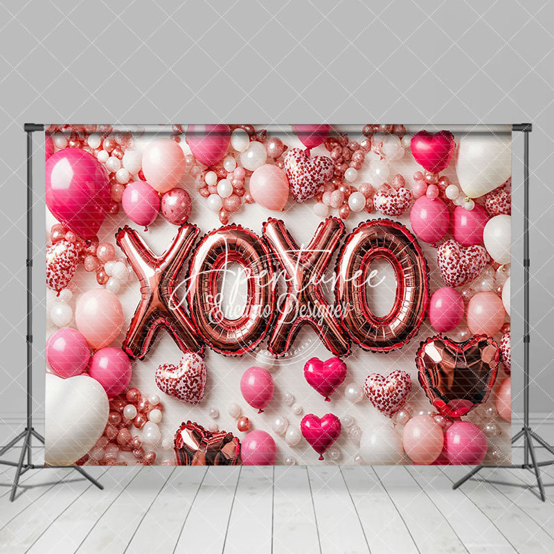 Aperturee - Aperturee Romantic Balloons Hearts Xoxo Valentines Day Backdrop