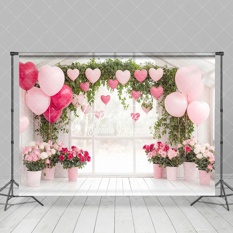 Aperturee - Aperturee Romantic Balloons Spring Greenery Floral Backdrop