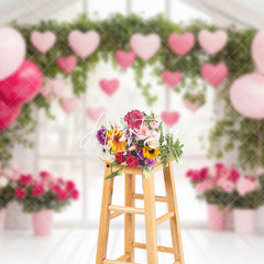 Aperturee - Aperturee Romantic Balloons Spring Greenery Floral Backdrop