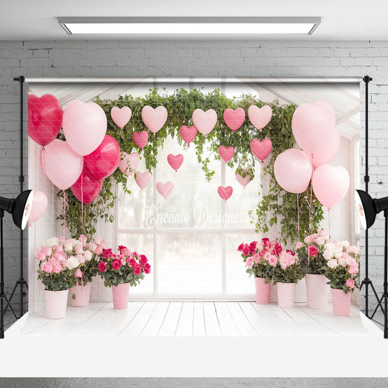 Aperturee - Aperturee Romantic Balloons Spring Greenery Floral Backdrop