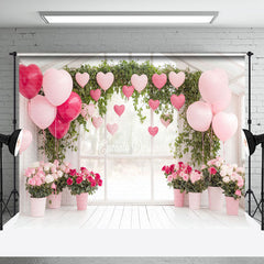 Aperturee - Aperturee Romantic Balloons Spring Greenery Floral Backdrop