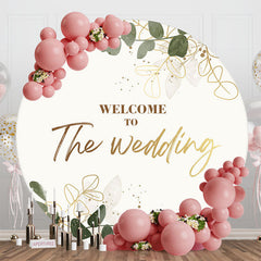 Aperturee - Aperturee Romantic Beige Green Leaves Round Wedding Backdrop