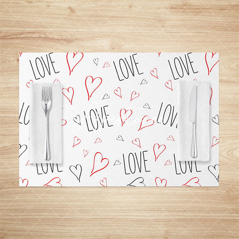 Aperturee - Aperturee Romantic Black Line Love Red Heart Set Of 4 Placemats