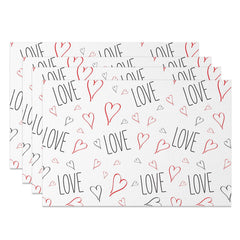 Aperturee - Aperturee Romantic Black Line Love Red Heart Set Of 4 Placemats