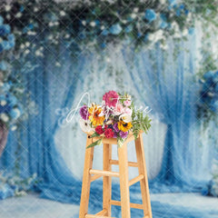 Aperturee - Aperturee Romantic Blue Curtain Tree Floral Wedding Backdrop