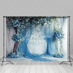 Aperturee - Aperturee Romantic Blue Curtain Tree Floral Wedding Backdrop