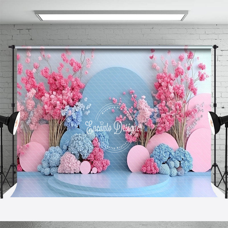 Aperturee - Aperturee Romantic Blue Pink Floral Wedding Photo Backdrop