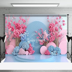 Aperturee - Aperturee Romantic Blue Pink Floral Wedding Photo Backdrop