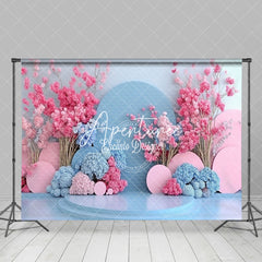 Aperturee - Aperturee Romantic Blue Pink Floral Wedding Photo Backdrop