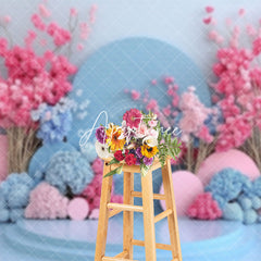 Aperturee - Aperturee Romantic Blue Pink Floral Wedding Photo Backdrop